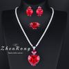 Elegant Blue Sapphire Jewelry Set Women Full Diamond Necklace Earrings Ring Bridal Wedding Party Evening Dress Luxury