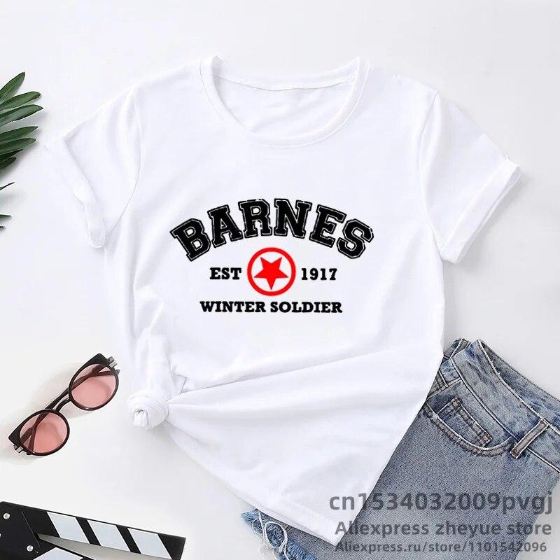 Barnes 1917 T Shirts Women Summer Vintage Winter Soldier Bucky Barnes Short Sleeve T-Shirt Women Short Sleeve Tee Shirts Unisex