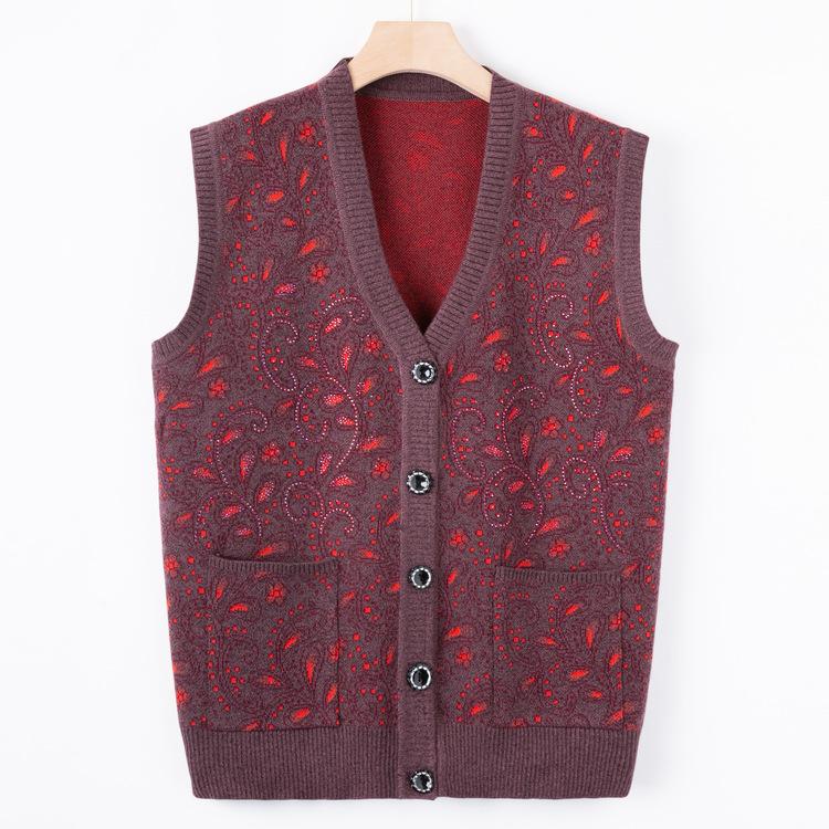 Middle-aged and Elderly Knitted Sweater Vest for Women 50 Years Old 60 Mother Wear Autumn Sweater Vest Grandma New Warm Cardigan