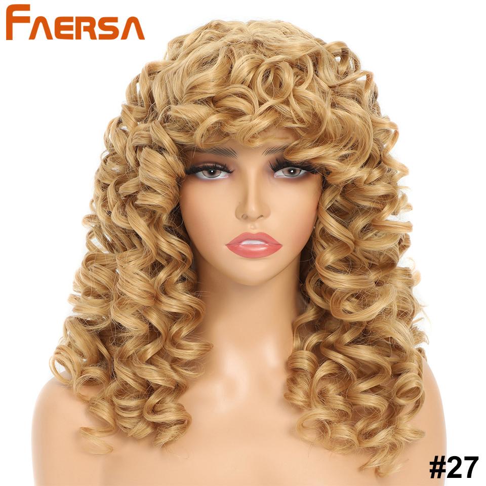Short Black Curly Wig with Bangs for Women Synthetic Hair Cosplay Wigs Loose Curly Red Brown Ginger Glueless Natural 18 Inch Afro Wig