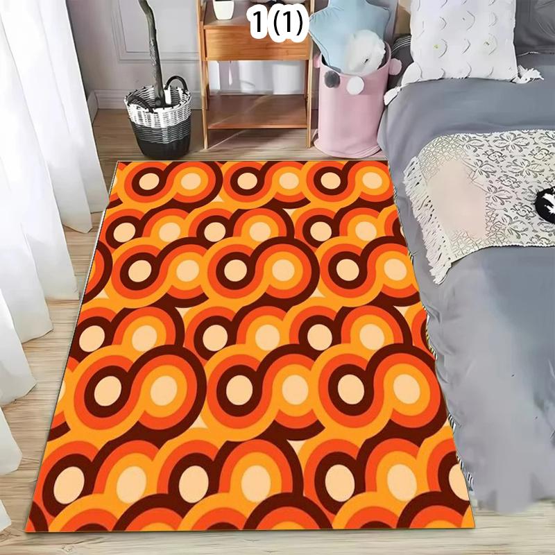 Brown Orange Retro Mid Century Rug Geometric Design Rug Durable Vintage Inspired Floor Mat Doormat Boho Chic Home Accent