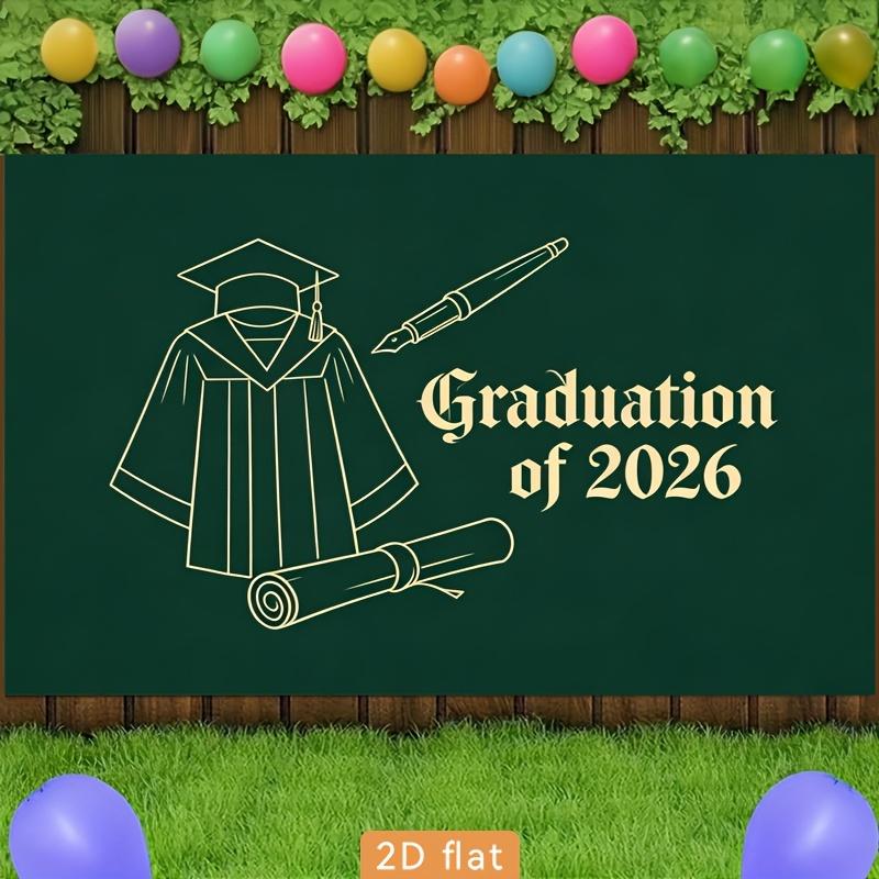 2D flat poster party banner green 2026 graduation season graduation party event decoration polyester fiber