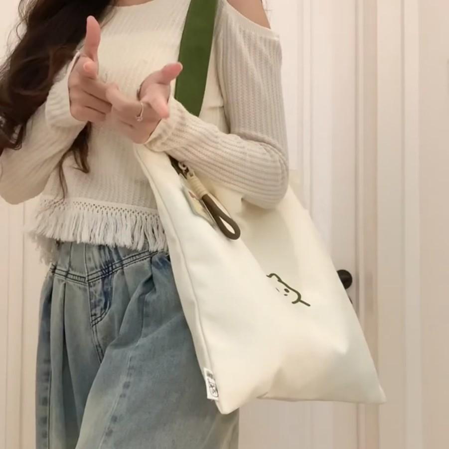 Canvas Bag, New Women's Handheld Cloth Bag, Large Capacity Book Bag, Junior High School Student Tutoring Shoulder Bag Summer