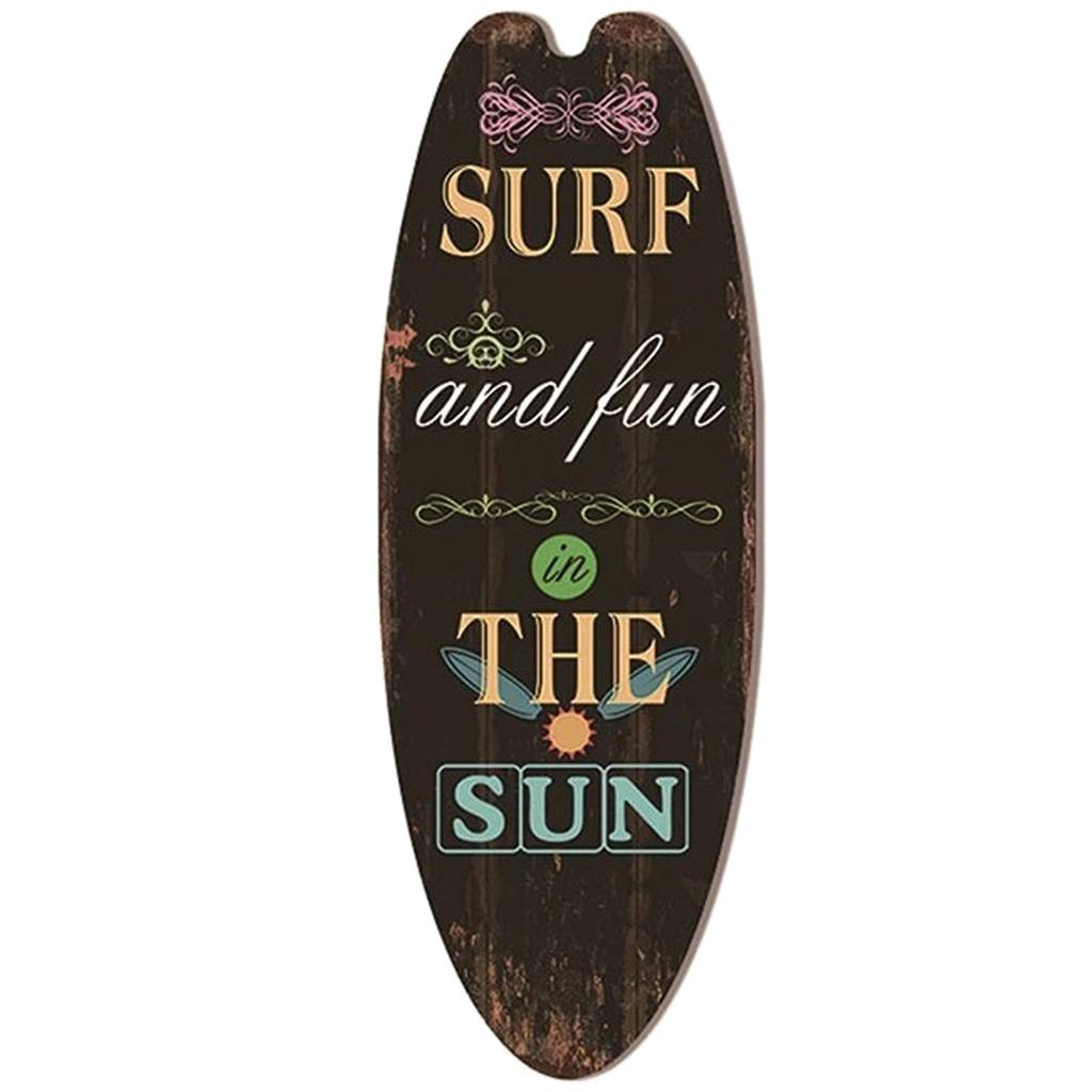 Retro Wooden Surfboard Beach House Decorative Plaque Wooden Sign with Ocean Theme for Home and Office Decoration