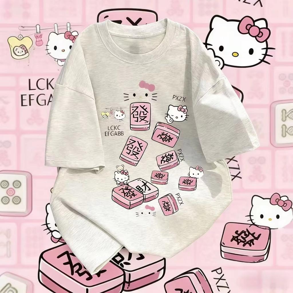 2026 новая футболка Hello Kitty из мягкого хлопка с коротким рукавом и круглым вырезом, милый принт, легкий летний топ для женщин, повседневная одежда