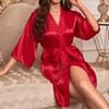 Women Fashion Simulation Silk Robe Thin Sexy Bathrobe Solid Color Cardigan Pajamas