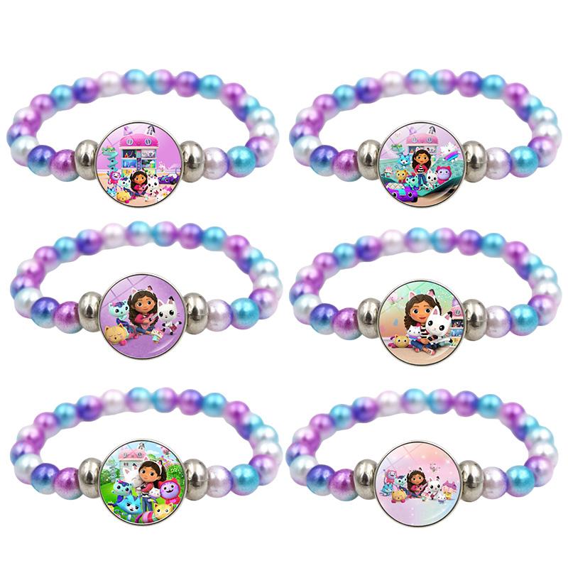1/2Pcs Cute Gabby Dollhouse Beaded Bracelet Heart Shape Necklace Anime Figure Bracelets Choker Birthday Fans Gift Party Favor