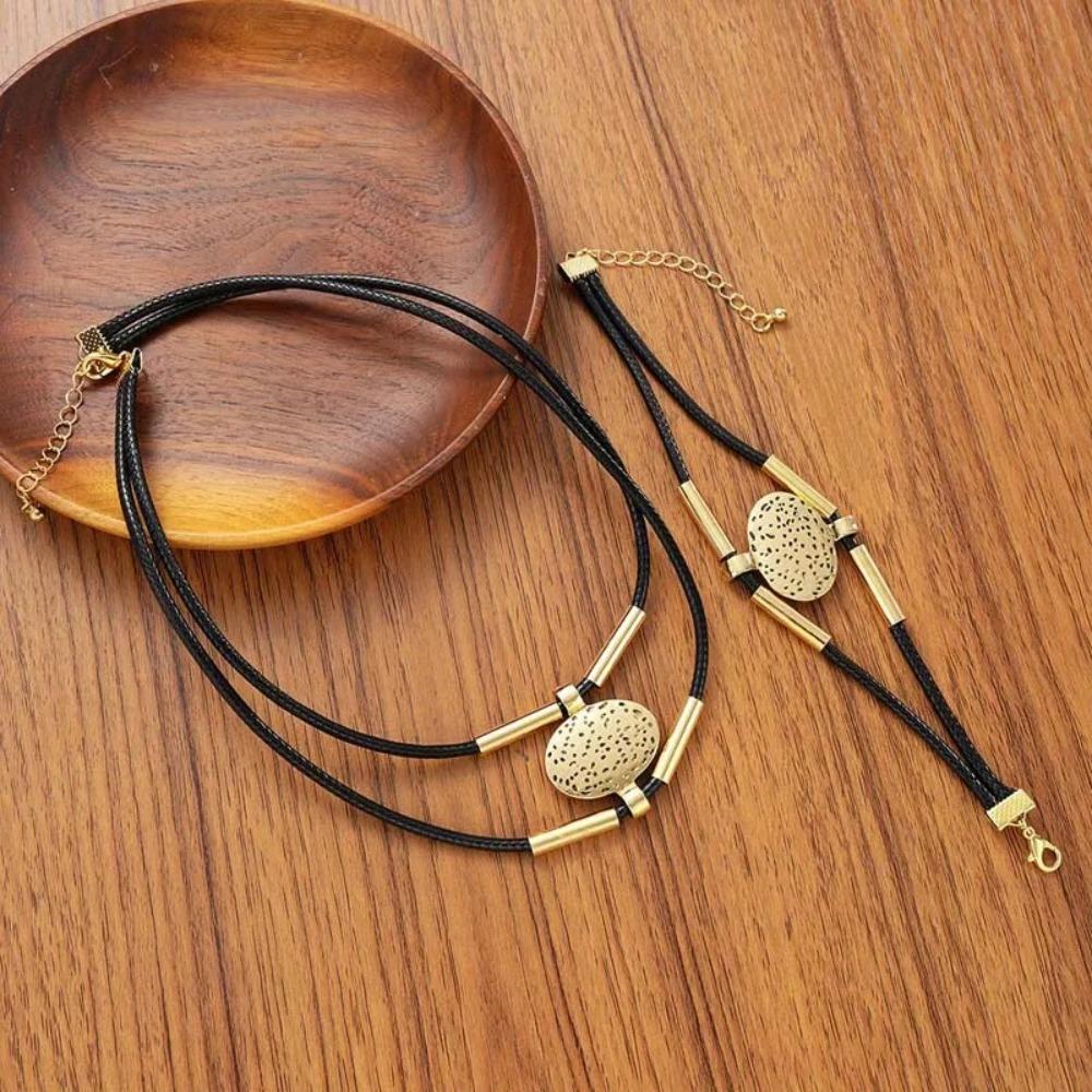 2Pcs/Set Large Necklace Pendant Bohemian Necklace Chain Choker New Necklace Bracelet Set