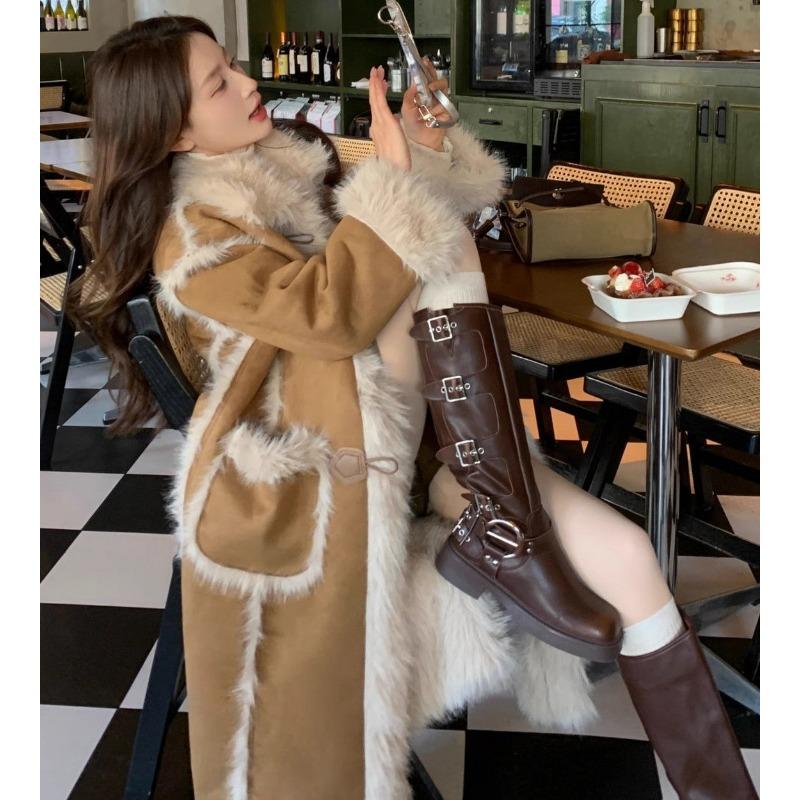 Luxury Faux Fur Coat Women Winter Warm Long Plush Jacket High Quality Fleece Lined Outerwear