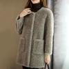 Winter Coat Round Neck Long Sleeve Single Breasted Plush Jacket with Pockets Solid Color Mid-length Imitation Fur Outerwear