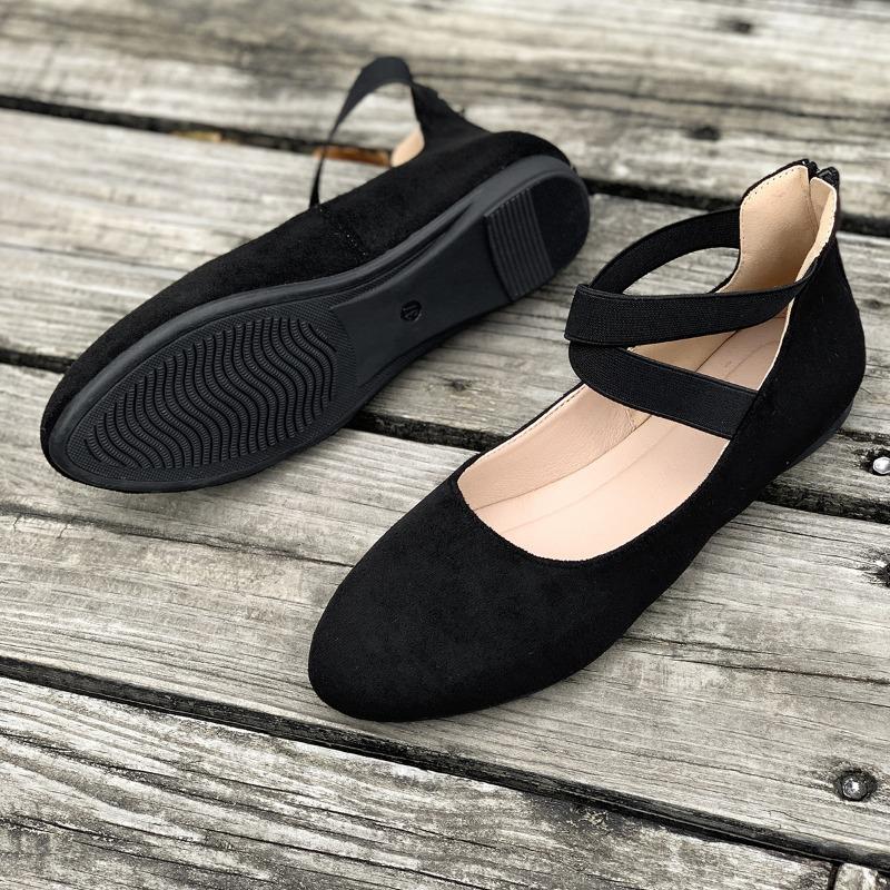 Women Ballet Shoes Shallow Elasticated Straps Round Toe Women Shoes Flat Heel Women Shoes