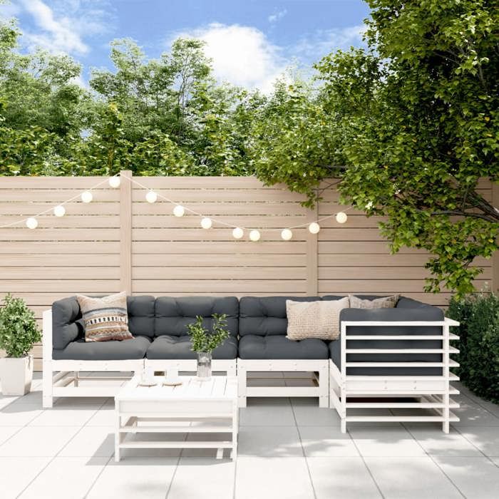 Salon de jardin - Maison Exclusive - 6 pièces - bois de pin massif - coussins anthracite