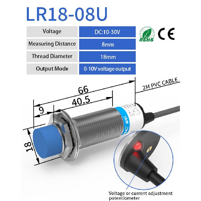 GTRIC Analog Linear Displacement Proximity Sensor M12 M18 M30 0-10V Voltage or 4-20mA Current Output Inductive SwitchReplacement Sensors2