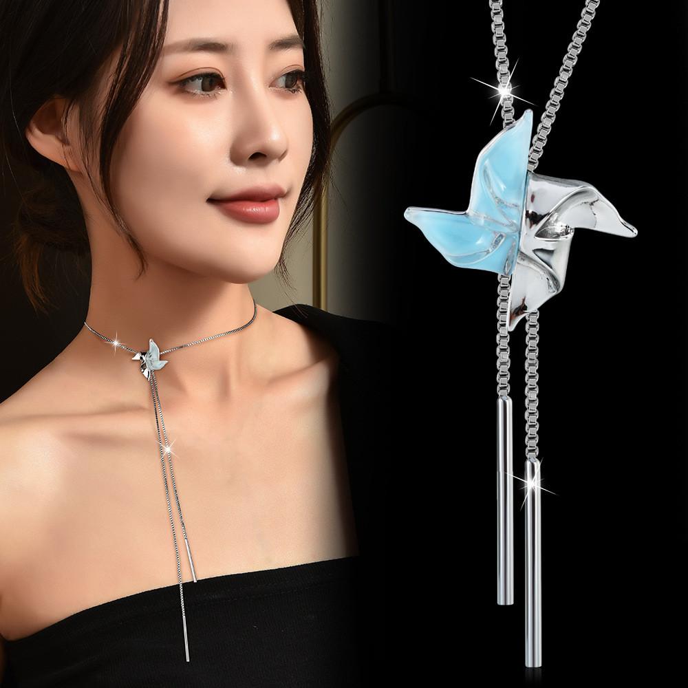 Stylish Fall Winter Windmill Sweater Necklace With Premium Gold Plating For Women
