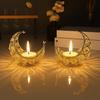 Tea Light Crystal Candle Holder Moon Shaped, Metal Lanterns, Diwali Puja Home Decor Item Diya TeaLight Return Gifts for Pooja