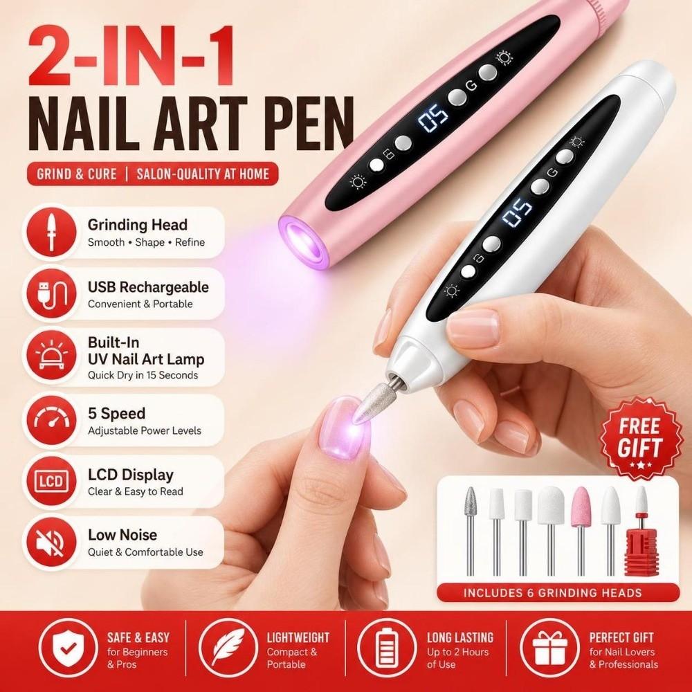 6 Grinding Head Nail Drill Machine 2-In-1 Electric Nail Drill UV Nail Polish Remover Professional