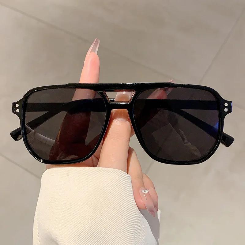 Vintage Double Bridges Men Square Sunglasses Fashion Clear Ocean Lens Sun Glasses Women Trending Shades Eyewear Uv400 Glasses