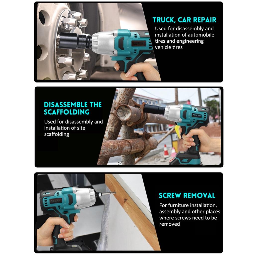 Высокий крутящий момент 800 Н·м Аккумуляторный бесщеточный электрический ударный гайковерт 388VF 1/2 дюйма Электроинструменты с 2 шт. 3,0 А·ч перезаряжаемыми батареями