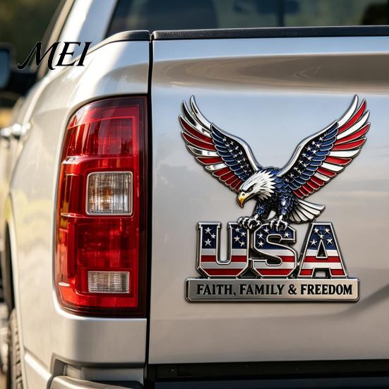 UV-proof Car Decals USA Faith, Family & Freedom Metal Emblem, Eagle Letters Patriotic Edition 3D Red Blue Flag Sticker 250th Anniversary Auto