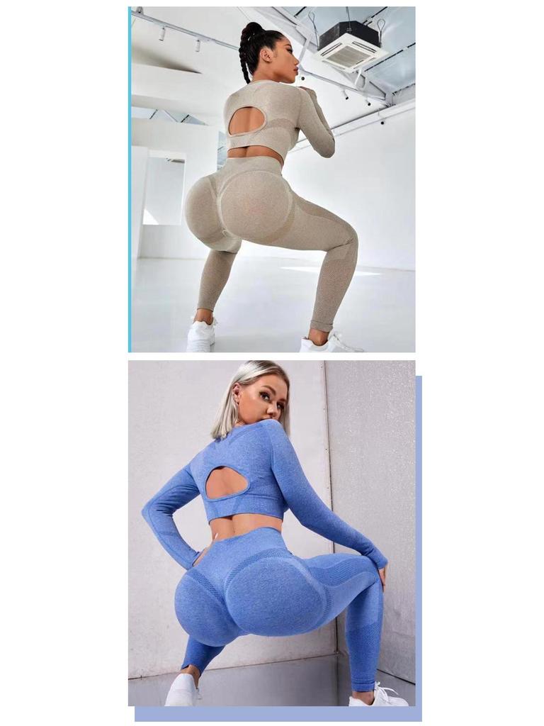 Европейский и американский бесшовный комплект для йоги с высокой посадкой - женский фитнес-костюм из двух частей