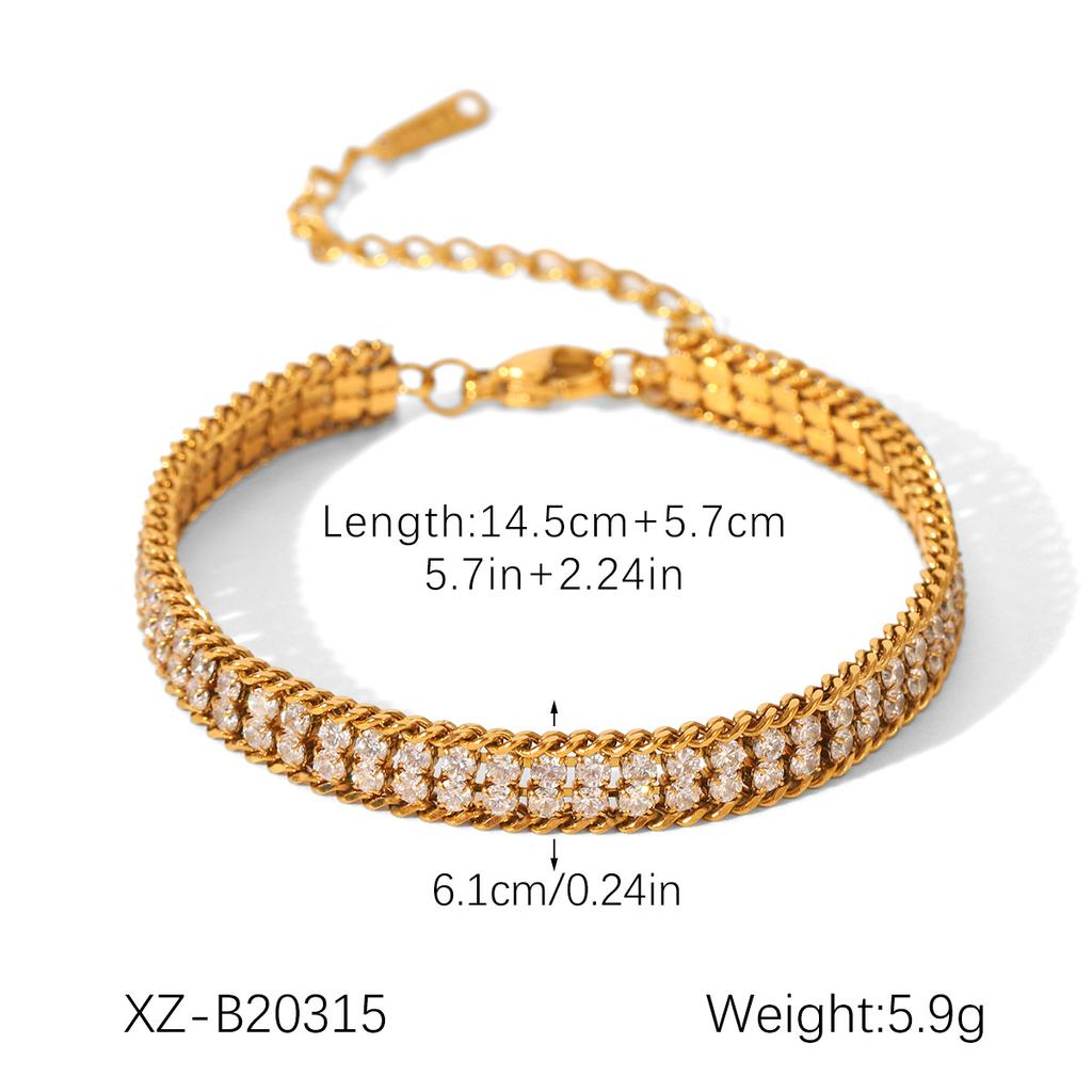 Classic Waterproof 18k Gold PVD Plated Zircon Geometric Trendy Chain Unisex Tennis Stainless Steel Bracelet Jewelry