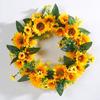 Spring Summer Sunflower Wreath Fake Silk Floral with Green Leaves for Front Door Wall Window Hanging Decor Farmhouse Decor