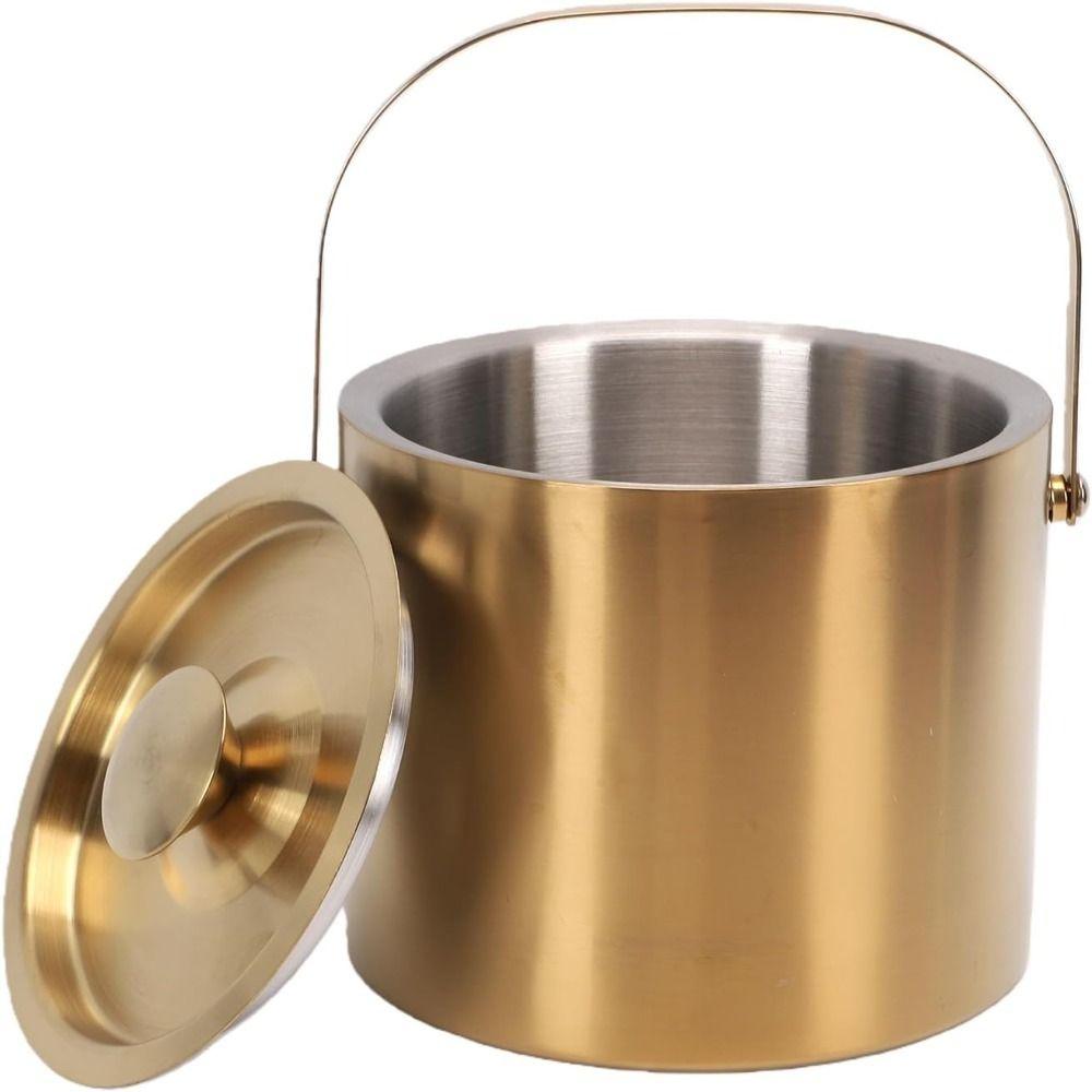 Double-Wall Stainless Steel Ice Bucket With Lid Insulated Drink Cooler Wine Chiller Events