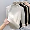 Semi-turtleneck Fungus Edge Knitted Top Women's Winter Velvet Thickened Inner Bottoming Shirt Soft Waxy Solid Color Sweater Versatile