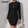 Spring and Autumn Dress Women's Slim Black Long Sleeve Elegant Knit Dresses