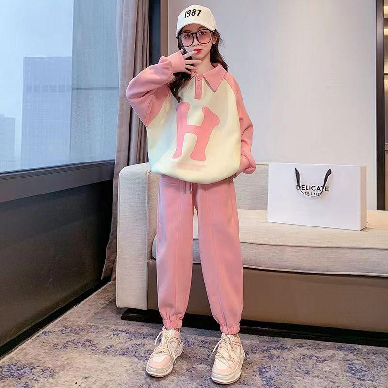 Autumn Spring Girl Cloth Letters Sweatshirt Hooded T-shirt TOP and Bottom Ankle-tied Pant Teens Child Set 8 9 10 11 12 Year