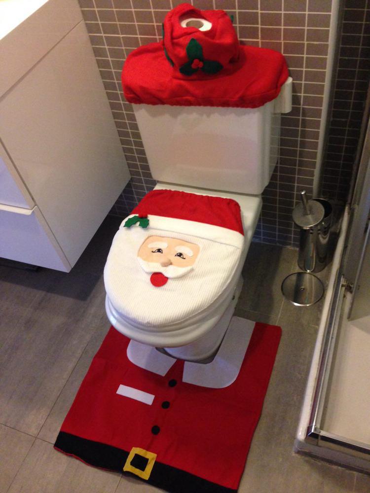 Santa Claus 3-Piece Toilet Set: Seat Cover, Foot Pad, Water Tank & Tissue Cover