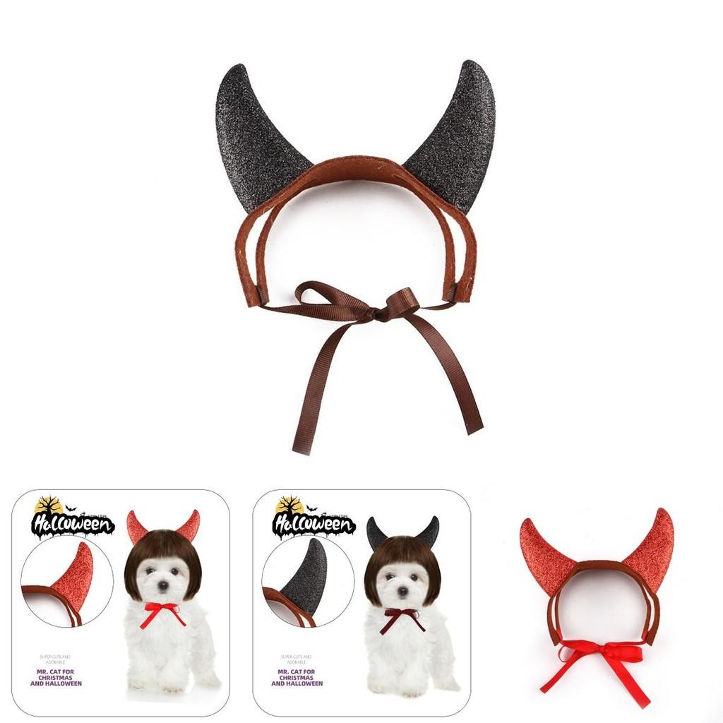Adorable Pet Costume Accessory Set With Horned Headband And Cute Wig For Parties