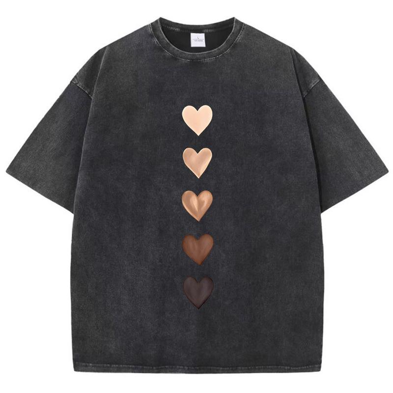 Love Heart Graffiti Printed Washed TShirt Womens Cotton Tops Comfortable Distressed ONeck Streetwear Summer Womans Clothes