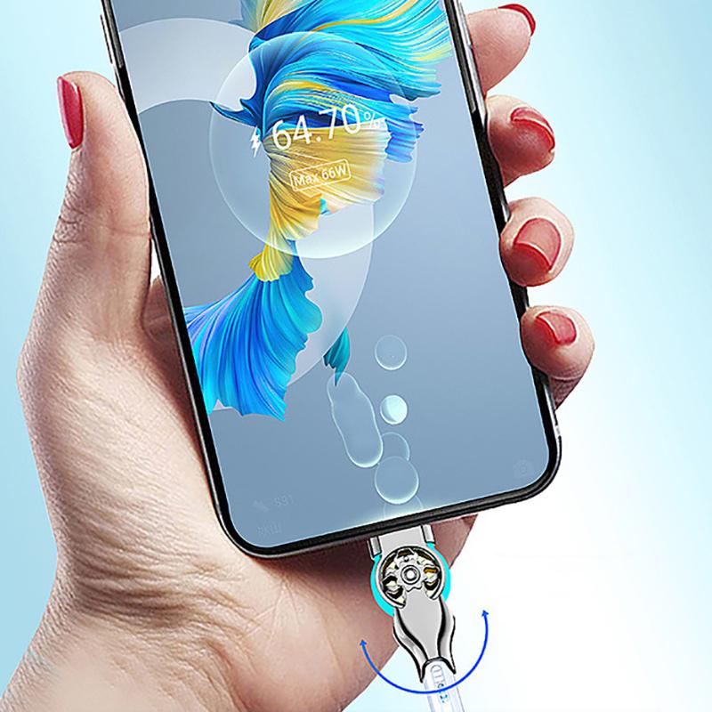 65 Вт зарядный кабель для Type-C Micro Lightning Super Charge Data Cable Нейлоновый кабель с вращением на 180° USB-кабель для быстрой зарядки