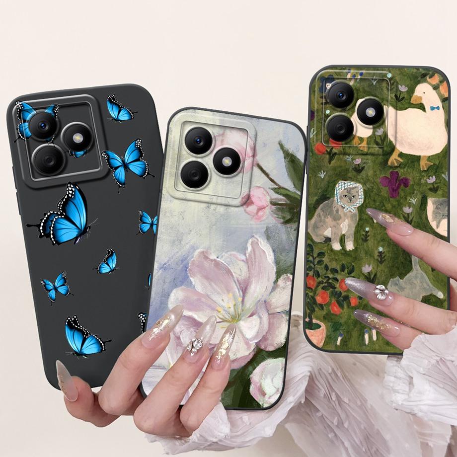 Для Realme C63 C61 Глобальный 4G Narzo N63 Чехол-бампер Мягкий силикон Цветок Бабочка Девичий Модный Рисунок Чехол для телефона Бампер Fundas