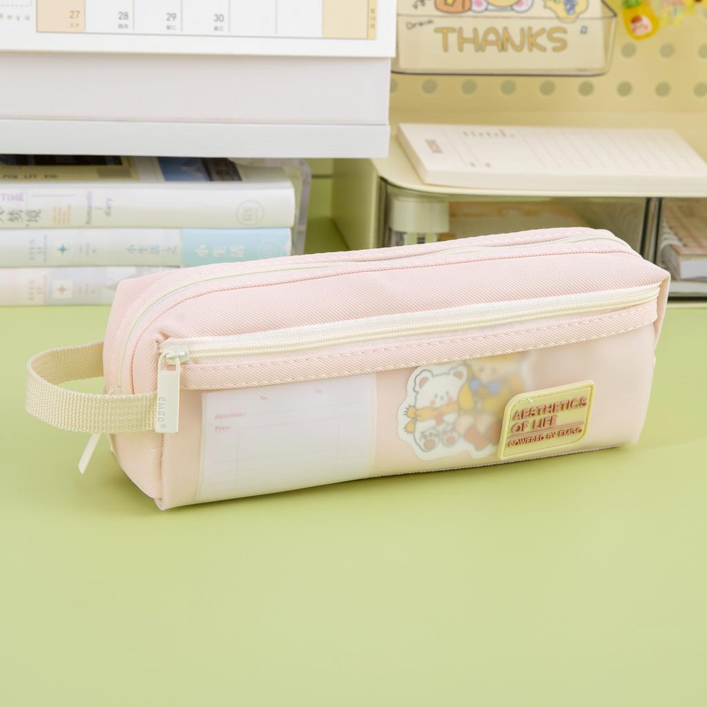 High-Value Transparent Fabric Pencil Case for Girls Large-Capacity Ins Simple Japanese Style Primary Secondary School Students