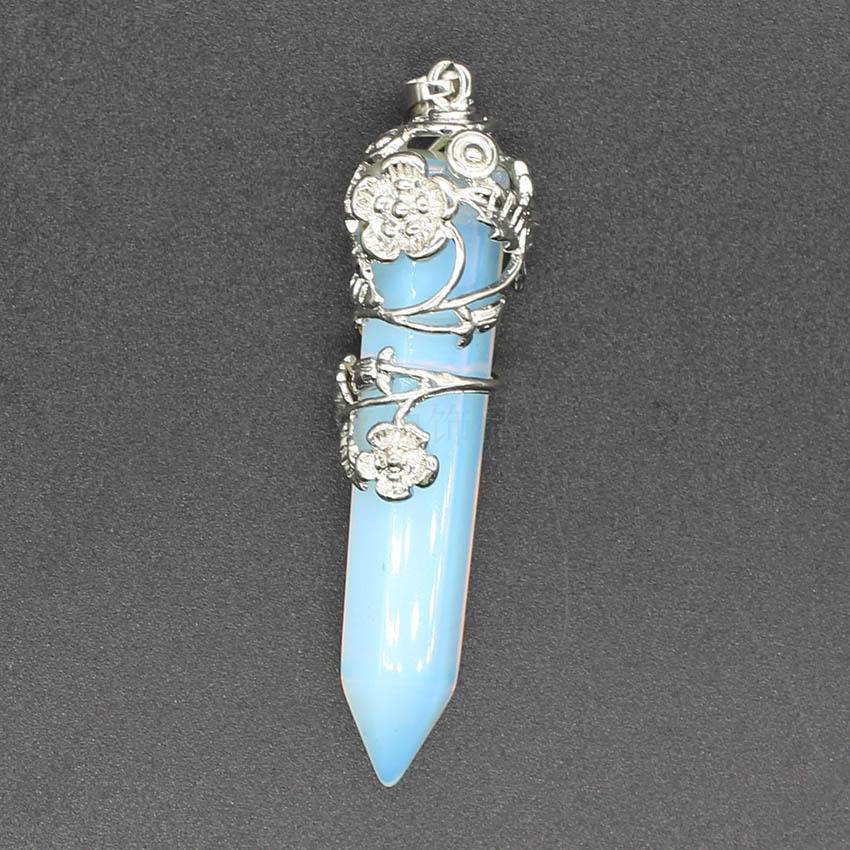 Мода Натуральный Кристалл Шестиугольная Колонка Винтаж Сплав Роза Кулон Аметист Кристалл Ожерелье