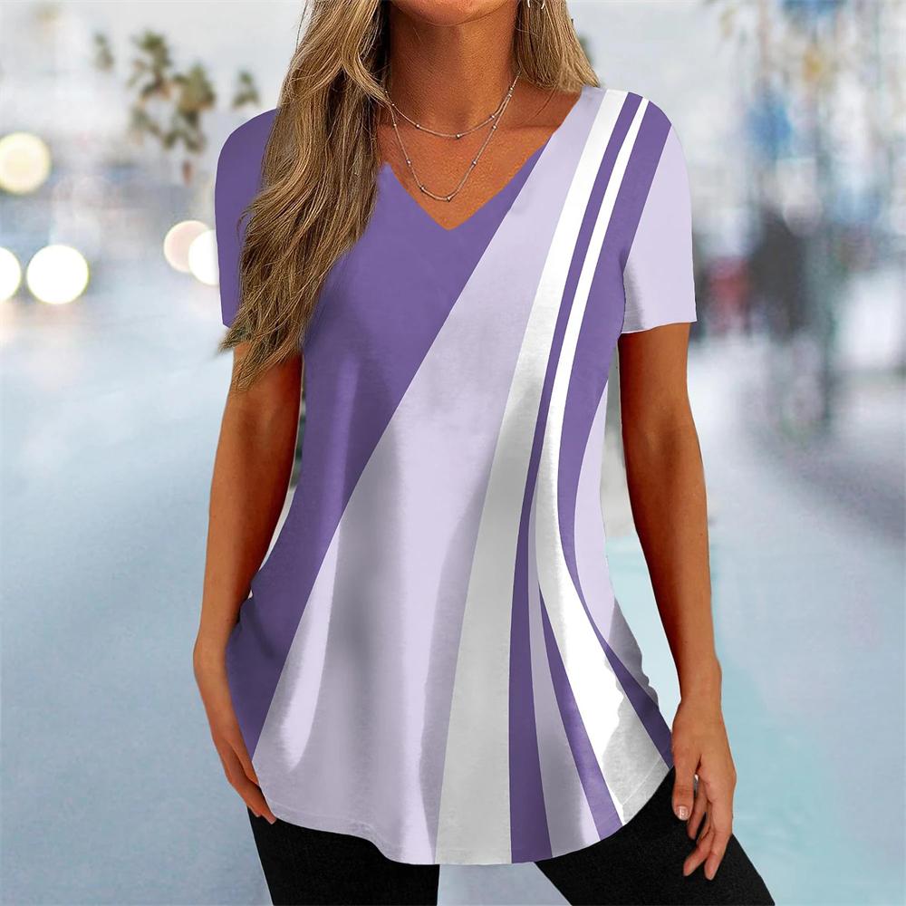 Новая женская футболка с кривым принтом и v-образным вырезом, модная уличная одежда, женская одежда, повседневный летний пуловер с короткими рукавами, футболка для женщин