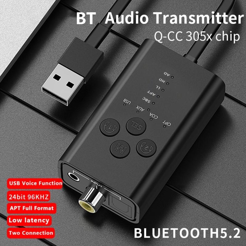 Портативный - совместимый 5.2 передатчик aptX LL - адаптивный USB 3.5 AUX - оптоволоконный коаксиальный музыкальный адаптер
