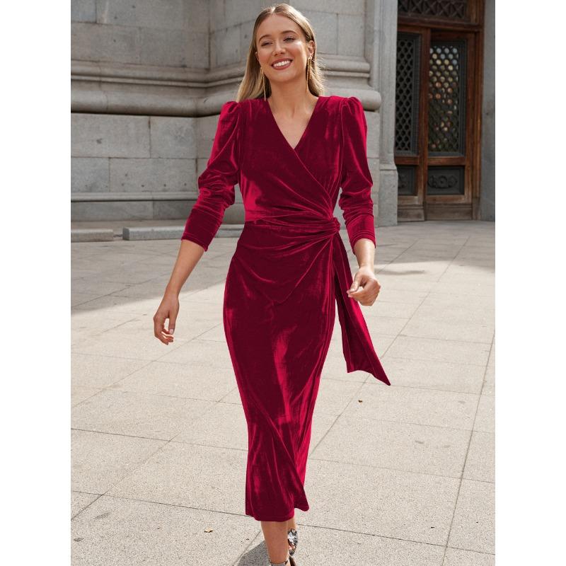 Женское шифоновое длинное платье с длинными рукавами