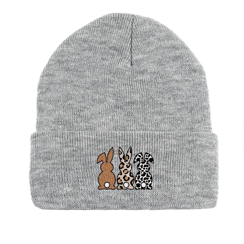 Rabbits Back View Warm Knit Cap Beanie, Animal Woman Cap Windproof Candy Color Sporting Bobble Hat Knitted Hat Beanie