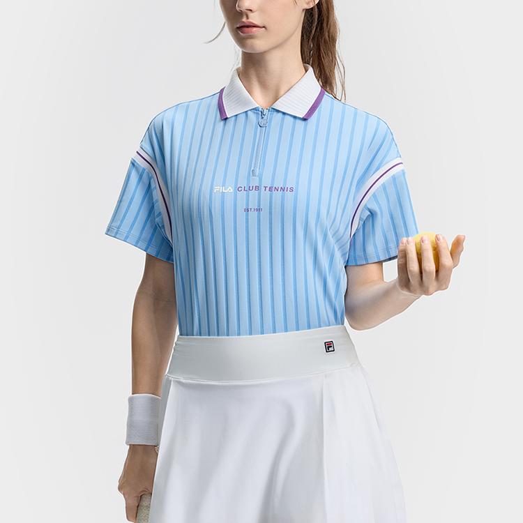 Fila Спортивная защита от солнца Дышащая теннисная футболка-поло с коротким рукавом Женские топы Колокольчиково-синий A11W433106FLB