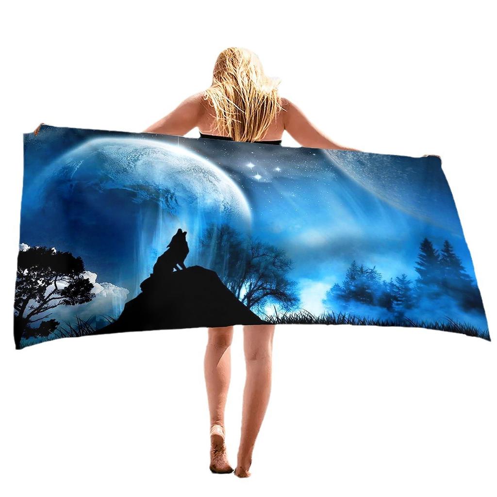 Animal Wolf Pattern Series Seaside Vacation Beach Towel Swimming Bath Towel Sports Towel