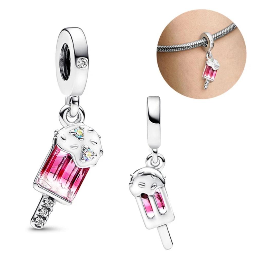 S925 Silver Lollipop Coffee Pot Charm Beads with Love Lock Key for DIY Women Bracelet Jewelry Boutique