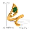 Retro Green Gemstone Zircon Stainless Steel Open Ring for Women