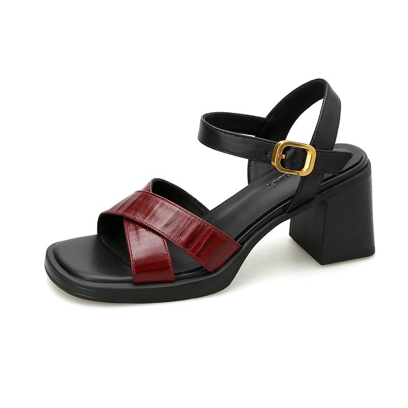 2024 Новые Ретро Элегантные Женские Босоножки Из Натуральной Кожи Толстые Высокие Каблуки Пряжки Офисная Обувь Женские Летние Комфортные Босоножки Туфли