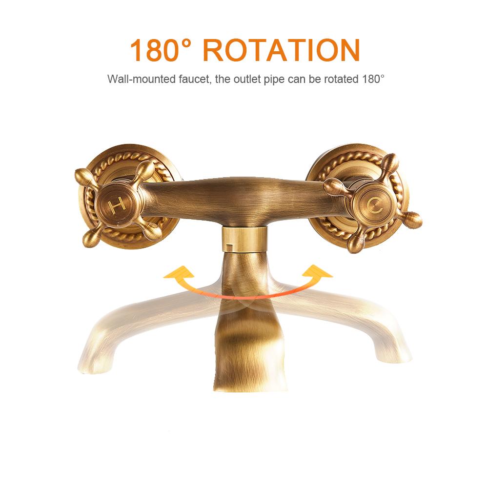 Винтажный медный кухонный смеситель для горячей и холодной воды, двухрычажный смеситель для раковины, настенный кран для воды для дома, ванной комнаты