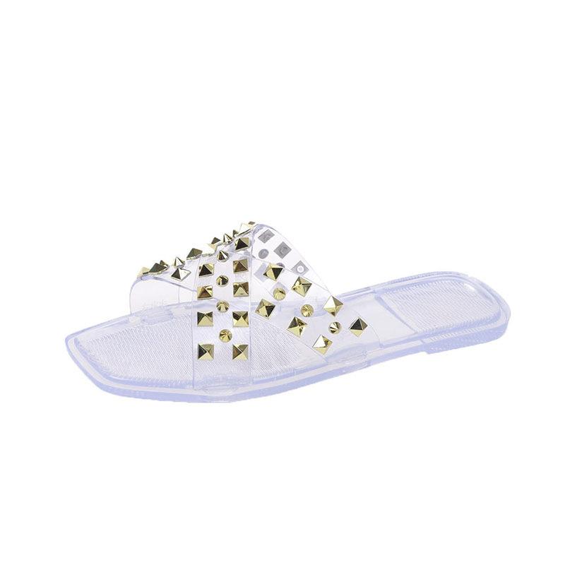 Большие размеры тапочек женские новые заклепочные желейные пластиковые тапочки со стразами уличные женские тапочки женские сандалии