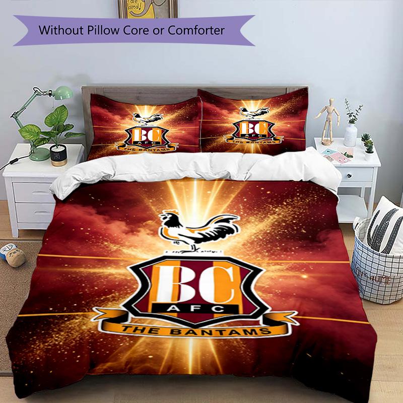 3pcs Duvet Cover Set (1*Duvet Cover + 2*Pillowcase, Without Core), Bradford City AFC Print Bedding Set, Bedroom Decor, All‑Season, Birthday Gift