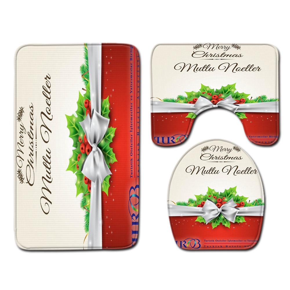 Christmas Waterproof Shower Curtain Four-Piece Floor Mat Combination Bathroom Water-Absorbing Non-Slip Carpet Door Mat Foot Mat